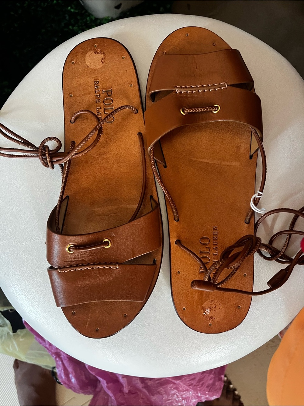 Polo by Ralph Lauren Women’s Tan Leather Slide Sandals